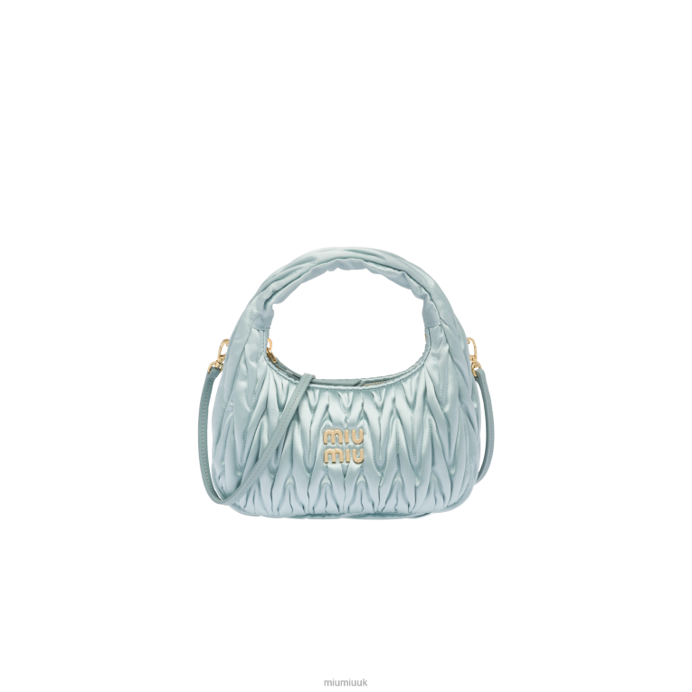 Collection Wander Matelasse Satin Mini Hobo Bag Miu Miu XH28Z10 Lake Blue