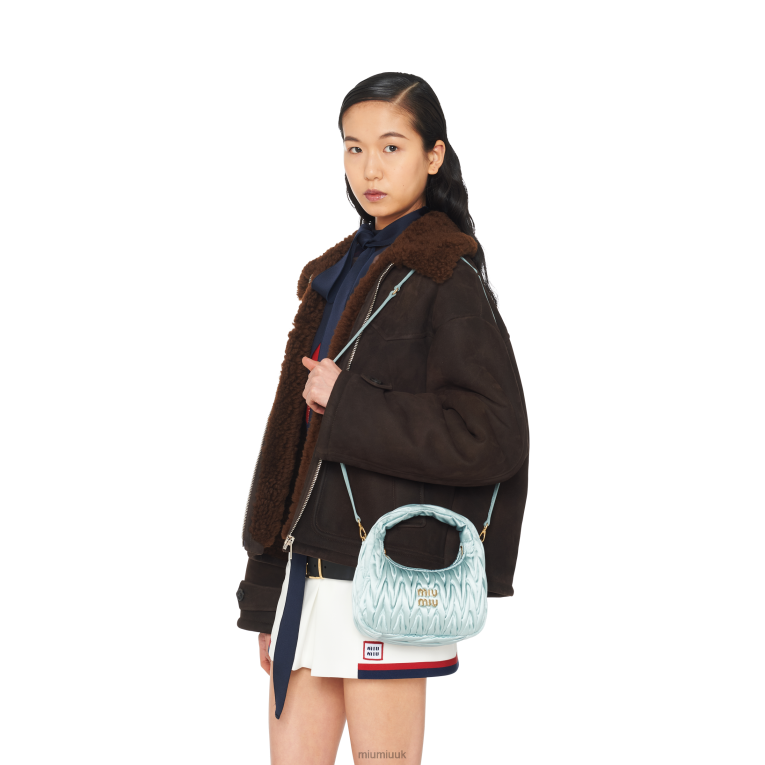 Collection Wander Matelasse Satin Mini Hobo Bag Miu Miu XH28Z10 Lake Blue