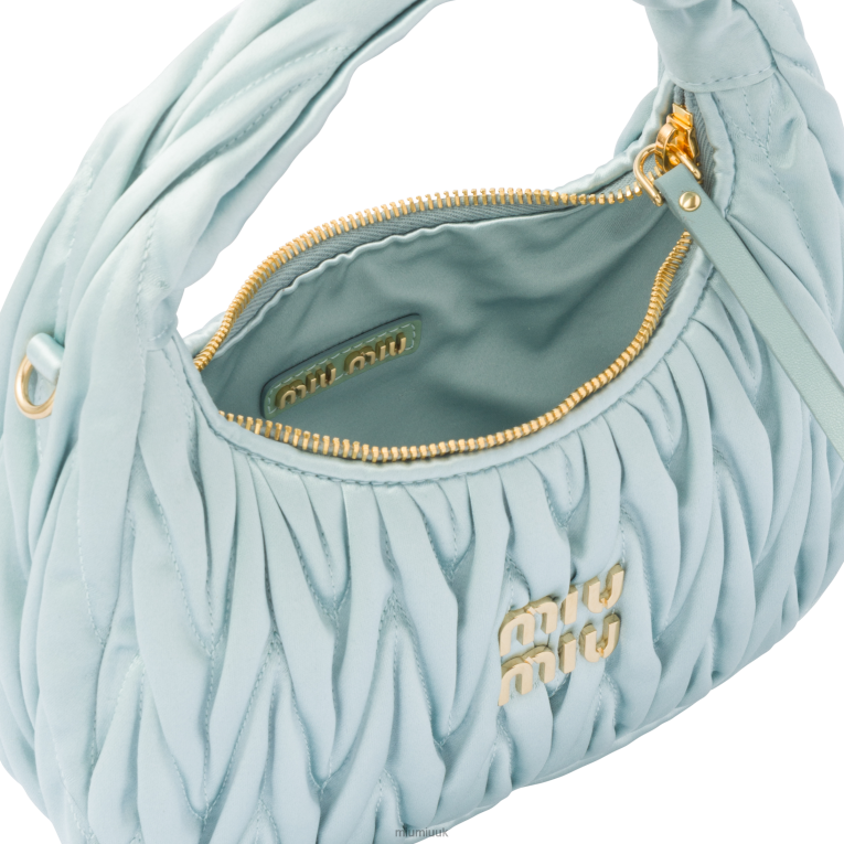 Collection Wander Matelasse Satin Mini Hobo Bag Miu Miu XH28Z10 Lake Blue