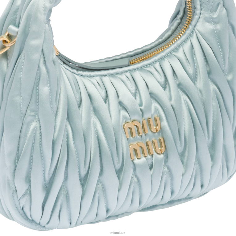 Collection Wander Matelasse Satin Mini Hobo Bag Miu Miu XH28Z10 Lake Blue