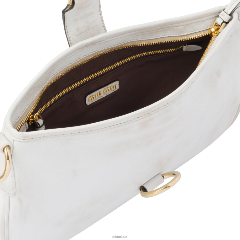 Collection Leather Shoulder Bag With Snap Hook Miu Miu XH28Z95 Sand/White