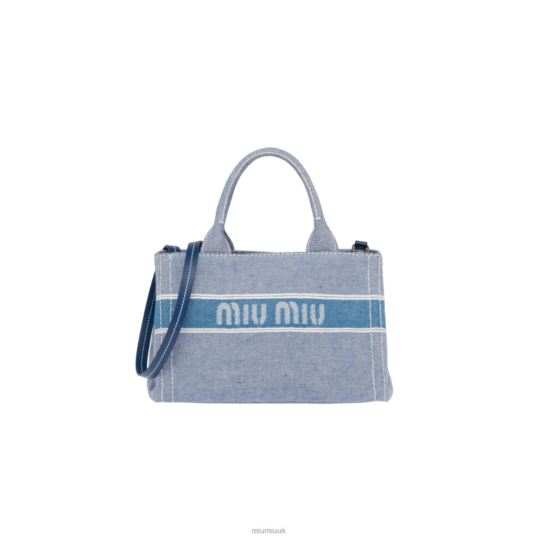 Collection Denim Handbag With Jacquard Logo Miu Miu XH28Z133 Bluette