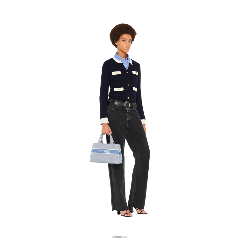 Collection Denim Handbag With Jacquard Logo Miu Miu XH28Z133 Bluette