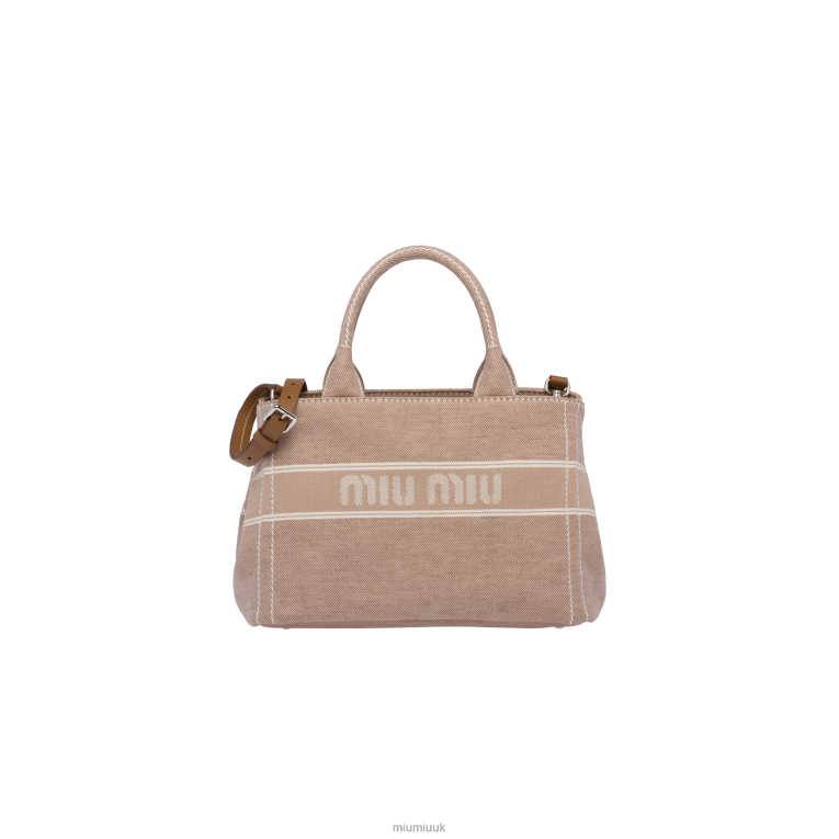 Collection Denim Handbag With Jacquard Logo Miu Miu XH28Z134 Camel Brown