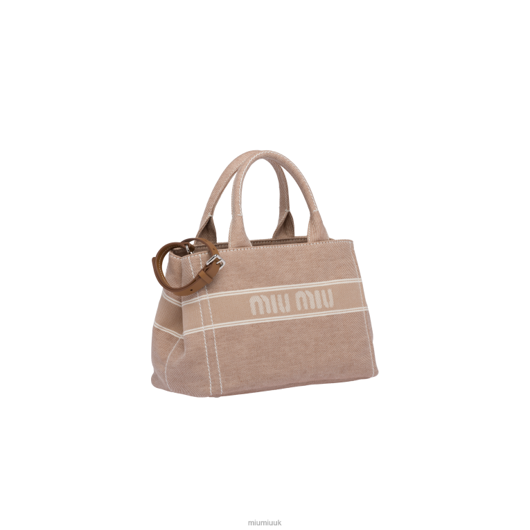 Collection Denim Handbag With Jacquard Logo Miu Miu XH28Z134 Camel Brown