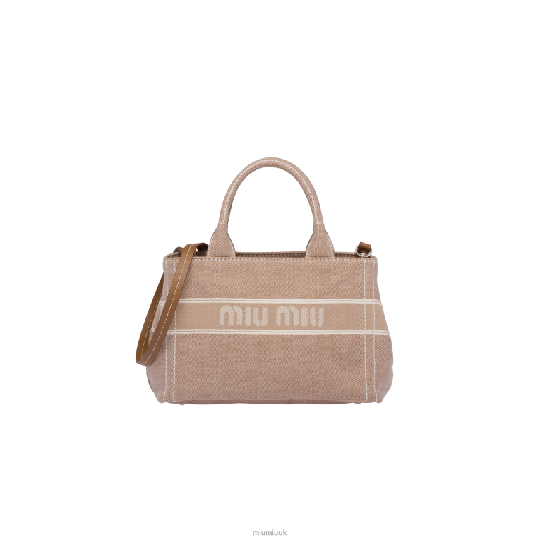 Collection Denim Handbag With Jacquard Logo Miu Miu XH28Z134 Camel Brown