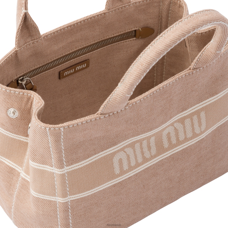 Collection Denim Handbag With Jacquard Logo Miu Miu XH28Z134 Camel Brown