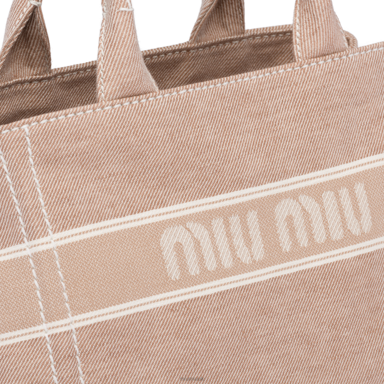 Collection Denim Handbag With Jacquard Logo Miu Miu XH28Z134 Camel Brown
