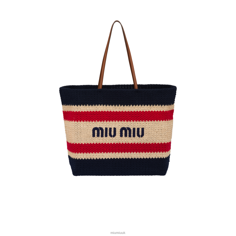 Collection Raffia And Cotton Tote Bag Miu Miu XH28Z127 Beige/Blue