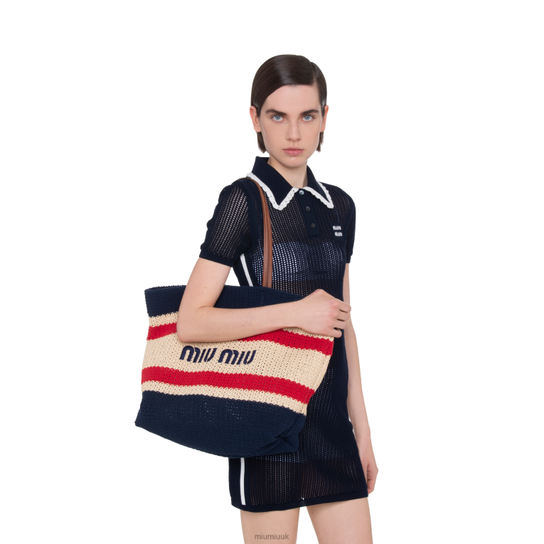Collection Raffia And Cotton Tote Bag Miu Miu XH28Z127 Beige/Blue