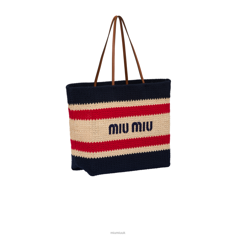 Collection Raffia And Cotton Tote Bag Miu Miu XH28Z127 Beige/Blue
