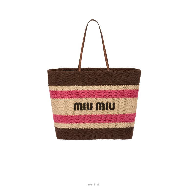 Collection Raffia And Cotton Tote Bag Miu Miu XH28Z132 Beige/Dark Brown