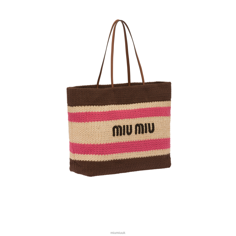 Collection Raffia And Cotton Tote Bag Miu Miu XH28Z132 Beige/Dark Brown