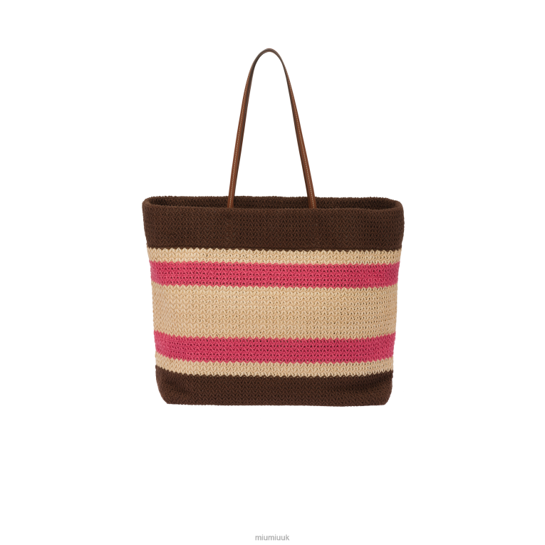 Collection Raffia And Cotton Tote Bag Miu Miu XH28Z132 Beige/Dark Brown