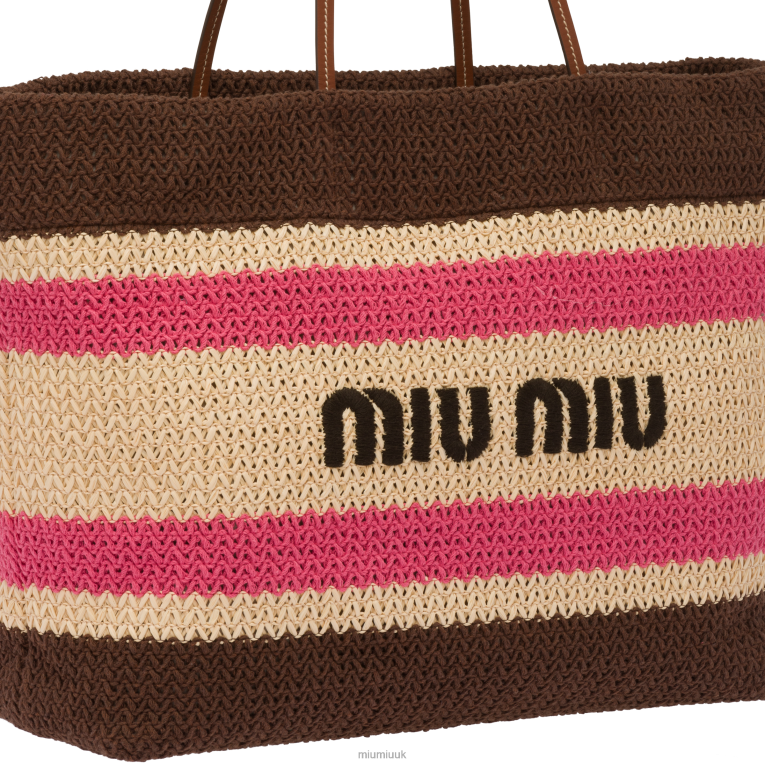 Collection Raffia And Cotton Tote Bag Miu Miu XH28Z132 Beige/Dark Brown
