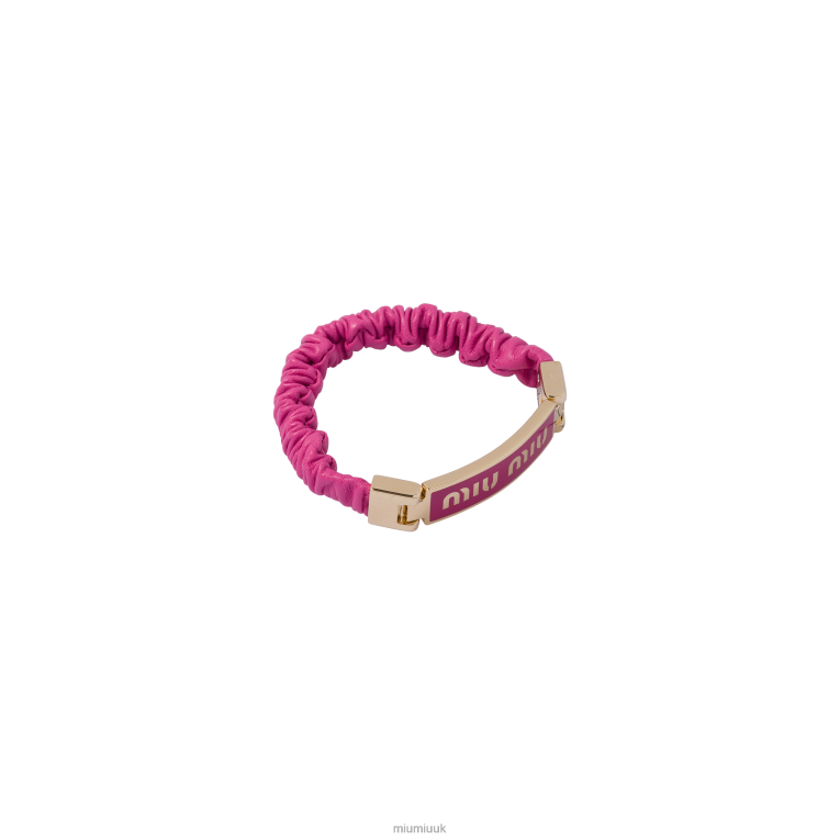 Jewels Nappa Leather And Metal Bracelet With Logo Miu Miu XH28Z1346 Fuchsia