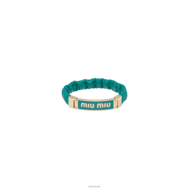 Jewels Nappa Leather And Metal Bracelet With Logo Miu Miu XH28Z1347 Peacock Blue