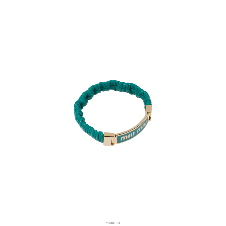 Jewels Nappa Leather And Metal Bracelet With Logo Miu Miu XH28Z1347 Peacock Blue