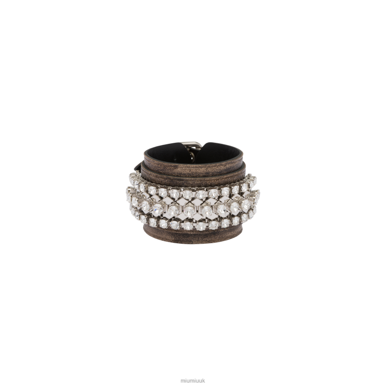 Jewels Nappa Leather Bracelet With Crystals Miu Miu XH28Z1356 Sand/Coffee