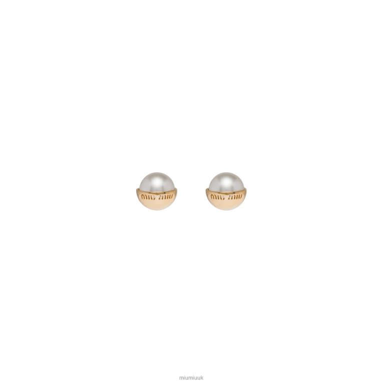Jewels Metal And Pearl Earrings Miu Miu XH28Z1306 Gold/Cream