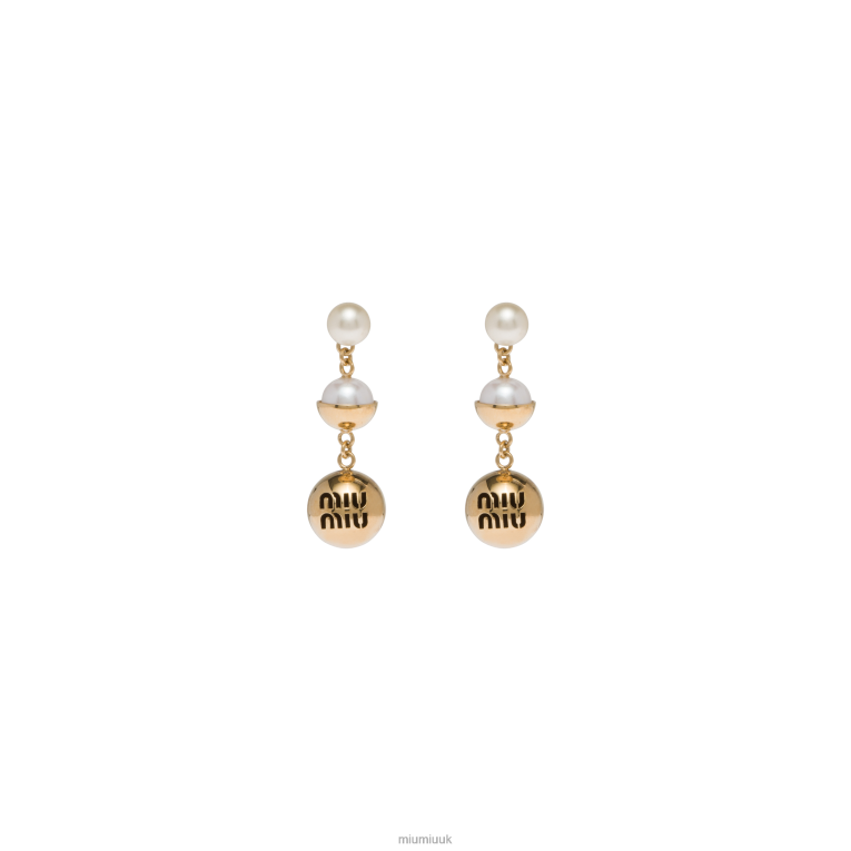 Jewels Metal And Pearl Earrings Miu Miu XH28Z1308 Gold/Cream