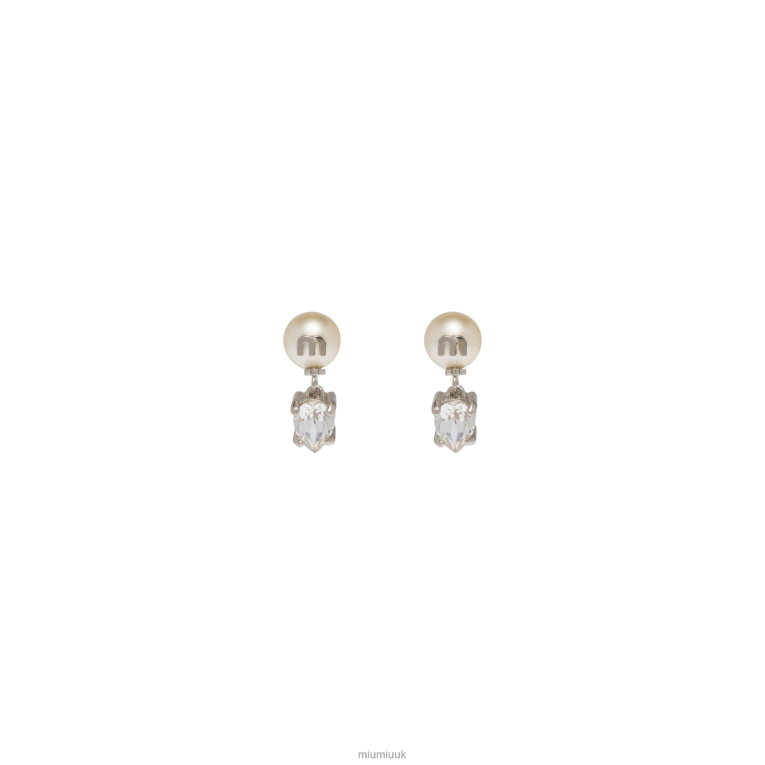 Jewels Metal Earrings With Pearls And Crystals Miu Miu XH28Z1323 Cream/Crystal