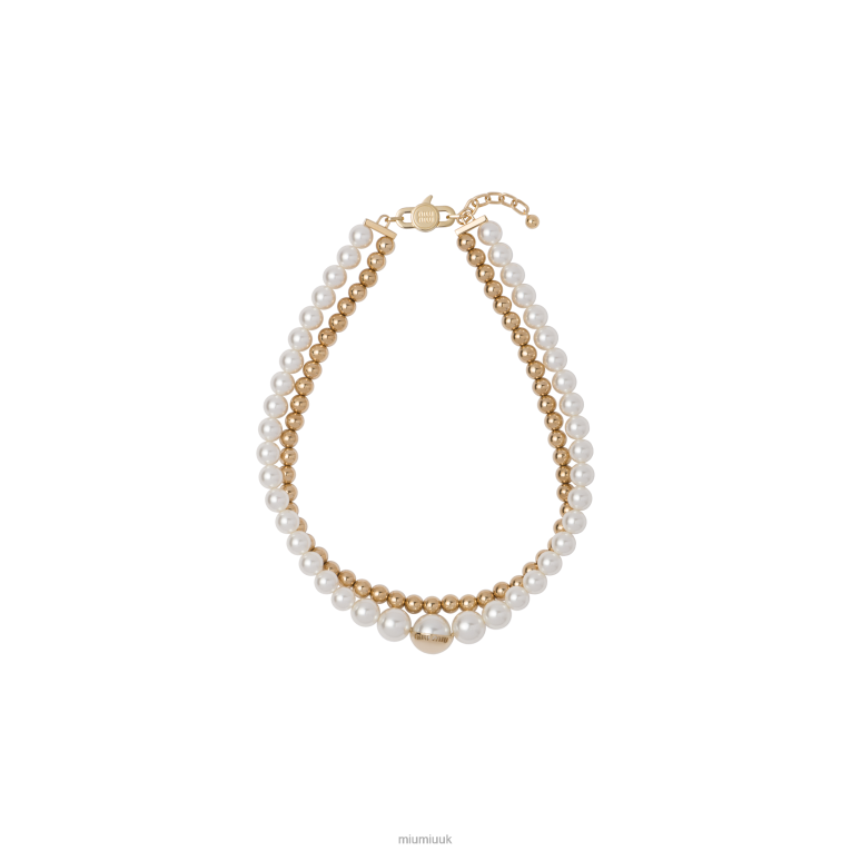 Jewels Metal And Pearl Necklace Miu Miu XH28Z1365 Gold/Cream
