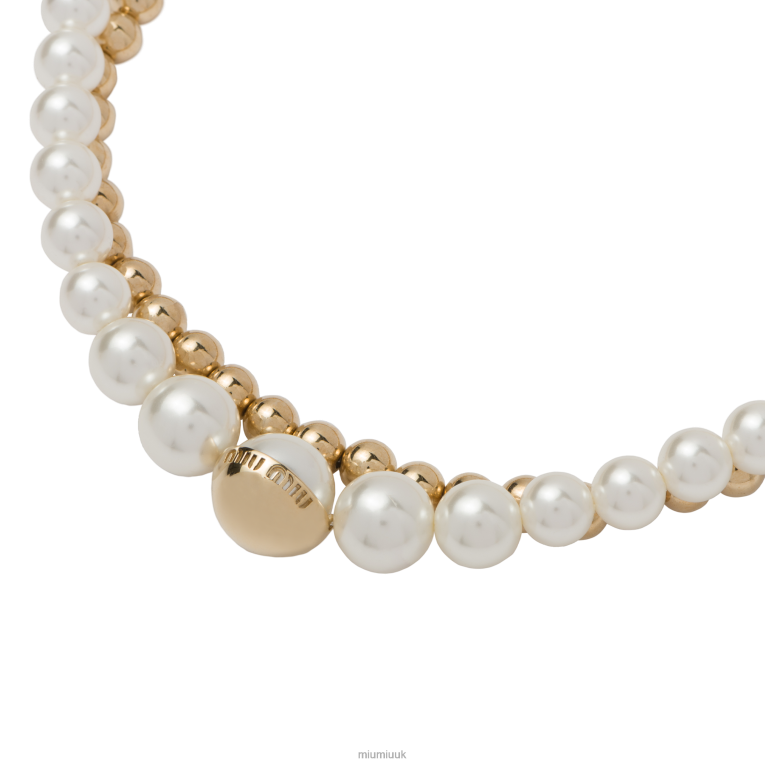 Jewels Metal And Pearl Necklace Miu Miu XH28Z1365 Gold/Cream