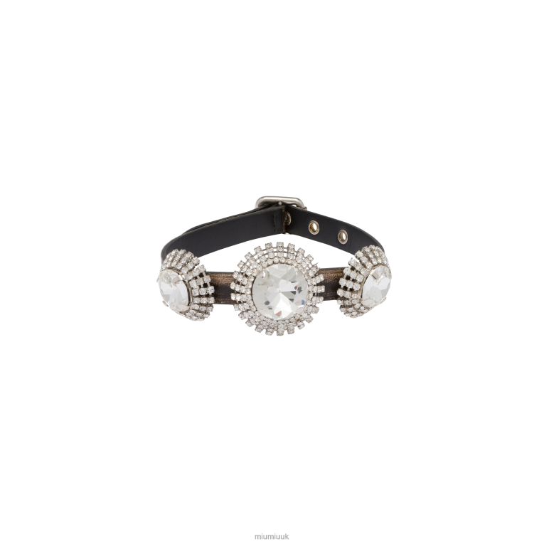 Jewels Nappa Leather Choker With Crystals Miu Miu XH28Z1374 Sand/Coffee