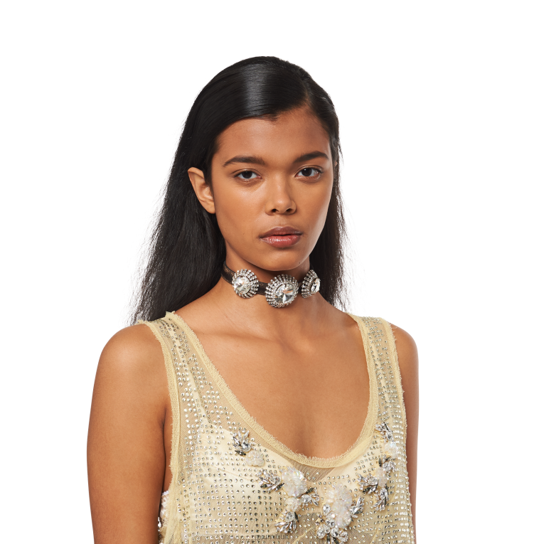 Jewels Nappa Leather Choker With Crystals Miu Miu XH28Z1374 Sand/Coffee
