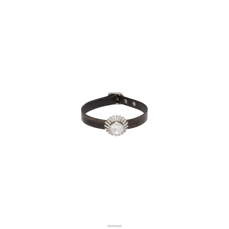 Jewels Nappa Leather Choker With Crystals Miu Miu XH28Z1375 Sand/Coffee