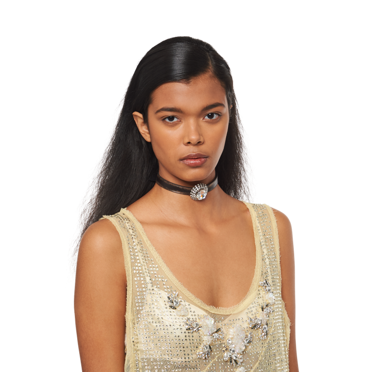 Jewels Nappa Leather Choker With Crystals Miu Miu XH28Z1375 Sand/Coffee