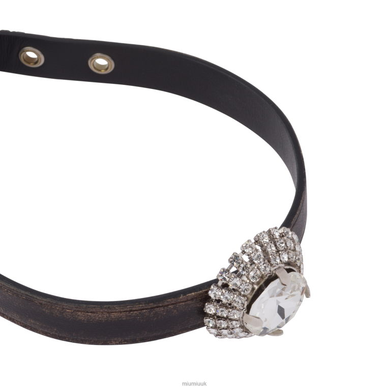 Jewels Nappa Leather Choker With Crystals Miu Miu XH28Z1375 Sand/Coffee