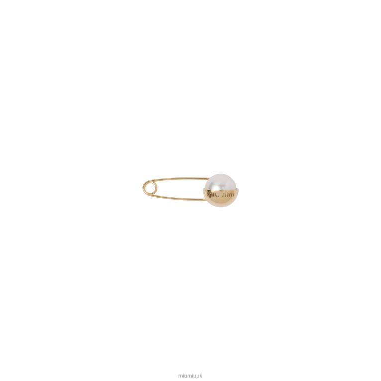 Jewels Metal And Pearl Brooch Miu Miu XH28Z1389 Gold/Cream