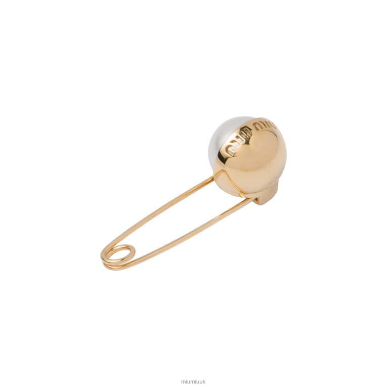 Jewels Metal And Pearl Brooch Miu Miu XH28Z1389 Gold/Cream