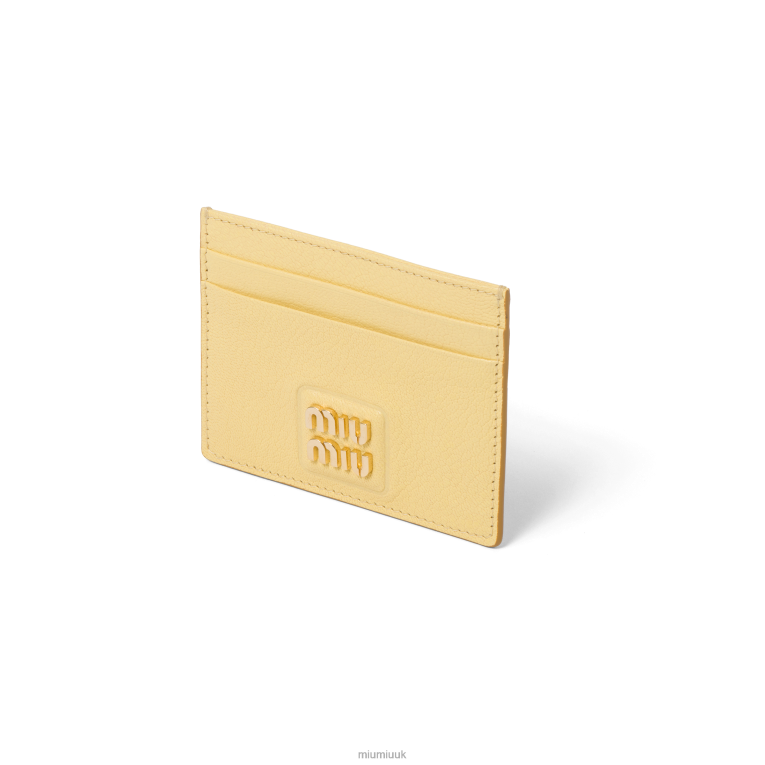 Collection Madras Leather Card Holder Miu Miu XH28Z1056 Lemon Yellow