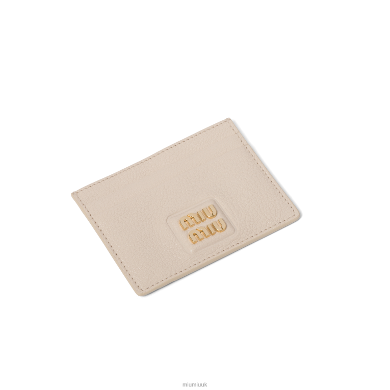 Collection Madras Leather Card Holder Miu Miu XH28Z1057 Raw White