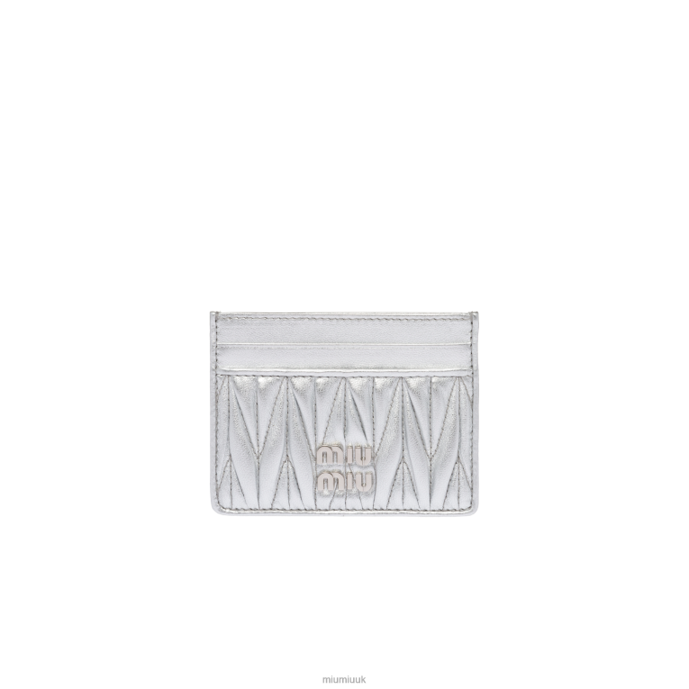 Collection Matelasse Nappa Leather Card Holder Miu Miu XH28Z1036 Silver
