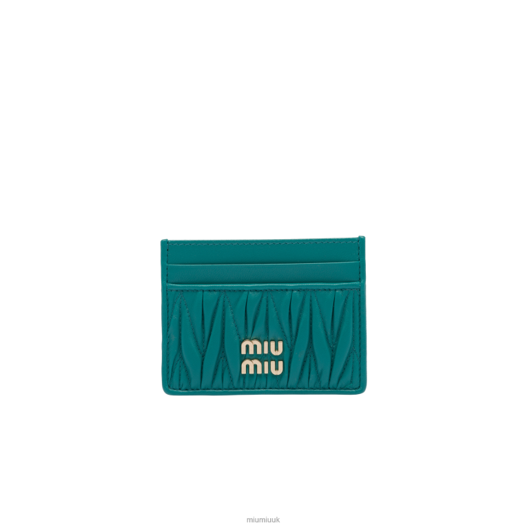 Collection Matelasse Nappa Leather Card Holder Miu Miu XH28Z1037 Peacock Blue
