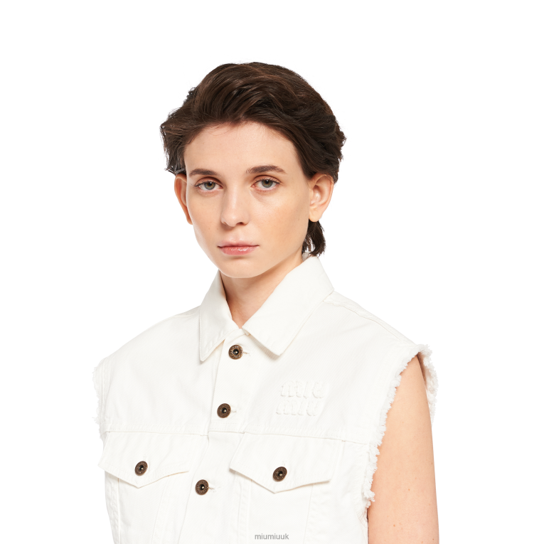 Ready To Wear Denim Blouson Jacket Miu Miu XH28Z483 White