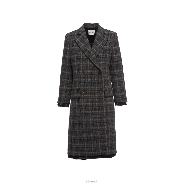 Ready To Wear Double-breasted Plaid Coat Miu Miu XH28Z513 Ebony