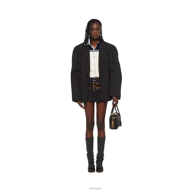 Ready To Wear Double-breasted Plaid Jacket Miu Miu XH28Z506 Ebony