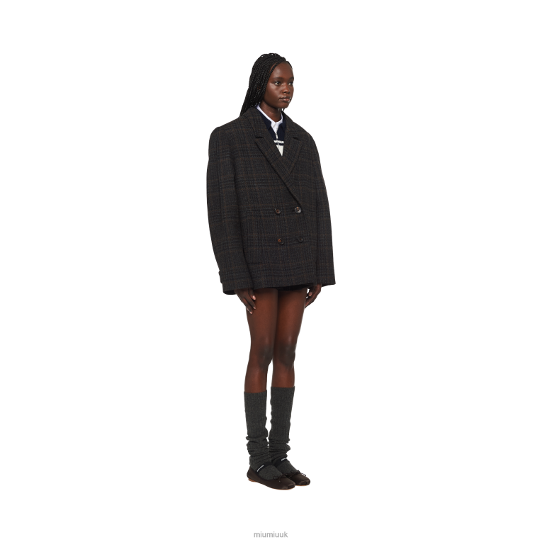 Ready To Wear Double-breasted Plaid Jacket Miu Miu XH28Z506 Ebony