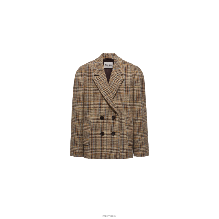Ready To Wear Double-breasted Plaid Jacket Miu Miu XH28Z507 Cocoa Brown