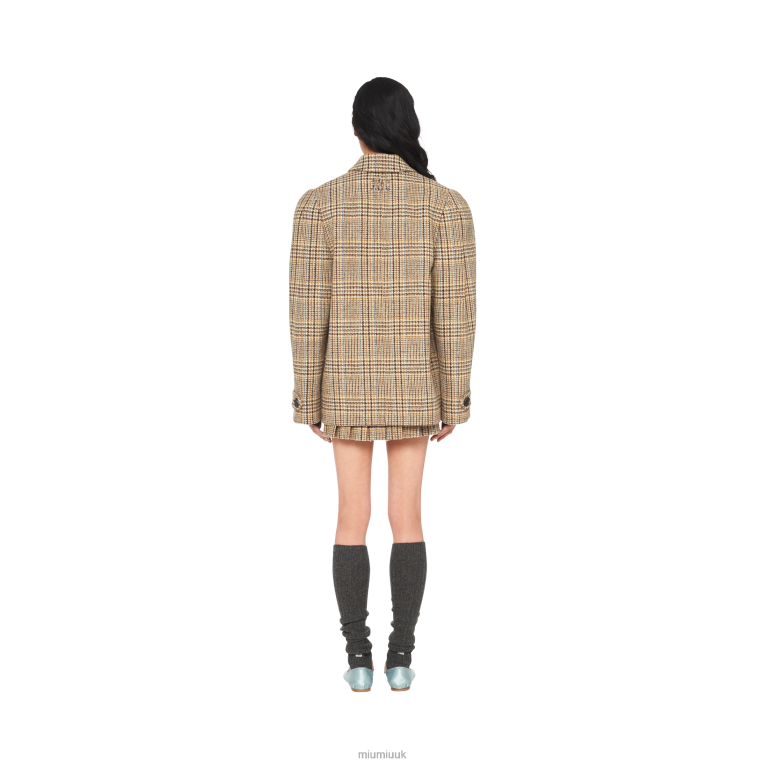 Ready To Wear Double-breasted Plaid Jacket Miu Miu XH28Z507 Cocoa Brown