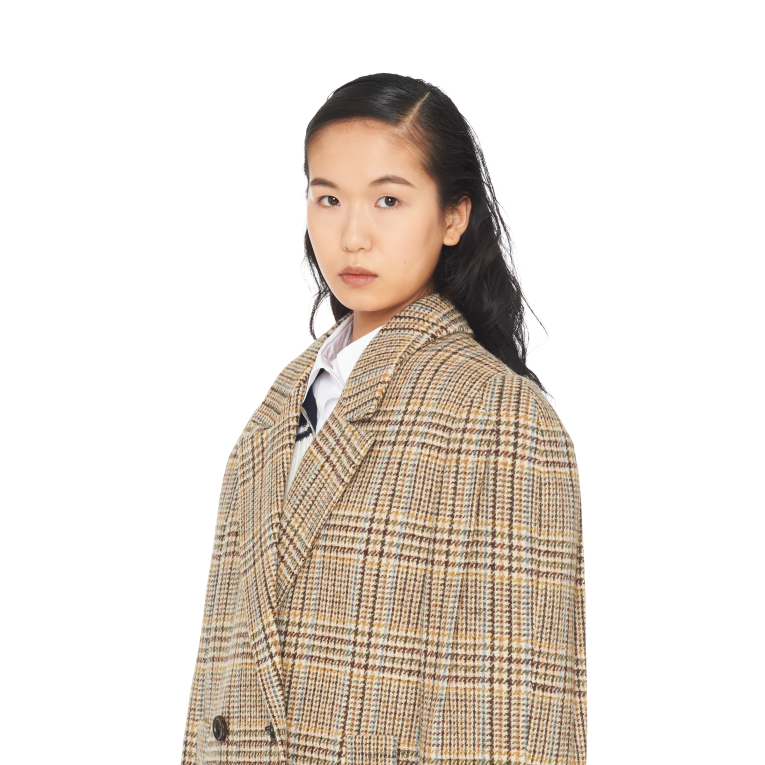 Ready To Wear Double-breasted Plaid Jacket Miu Miu XH28Z507 Cocoa Brown