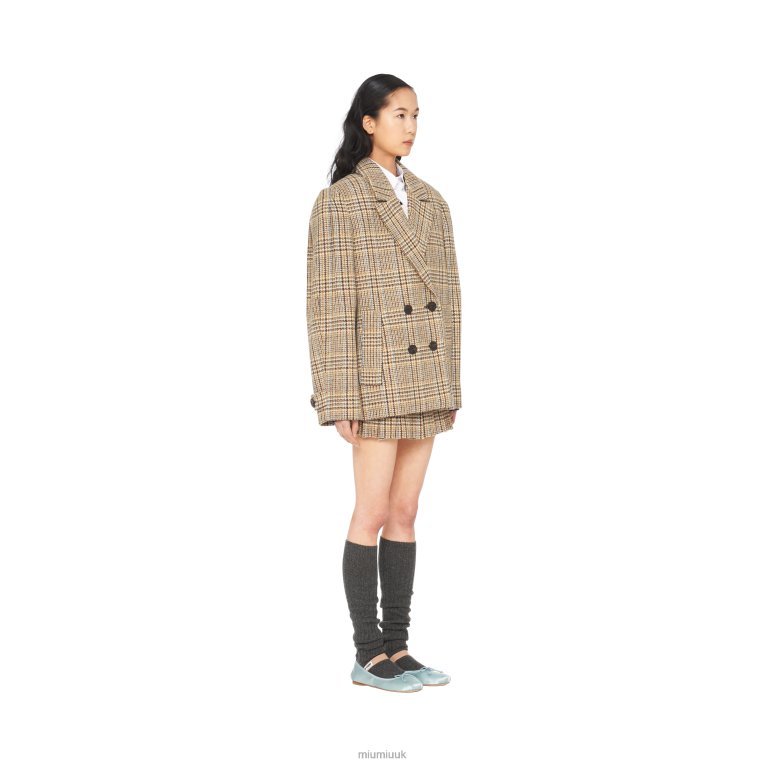 Ready To Wear Double-breasted Plaid Jacket Miu Miu XH28Z507 Cocoa Brown