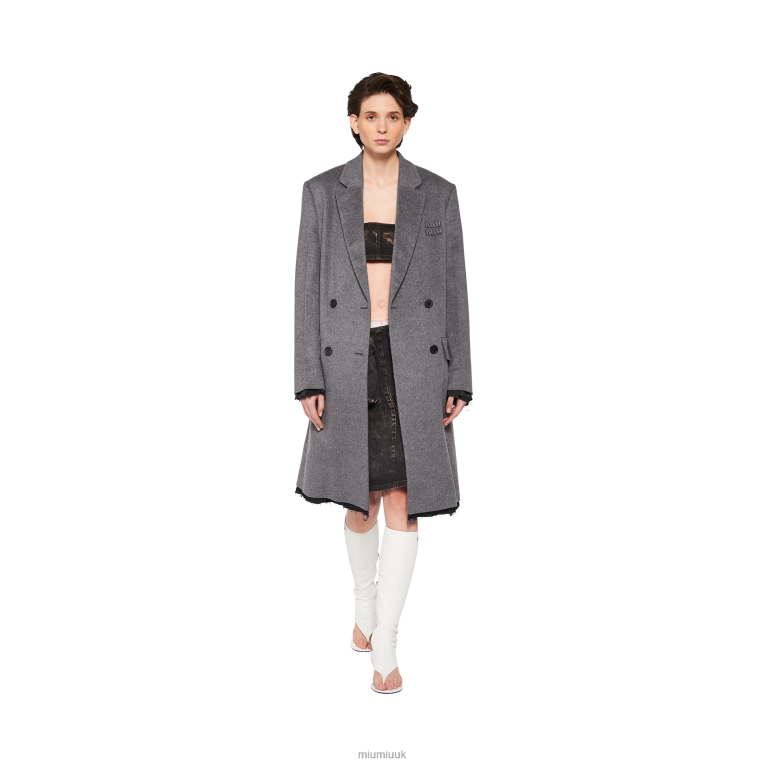 Ready To Wear Double-breasted Velour Coat Miu Miu XH28Z467 Grey
