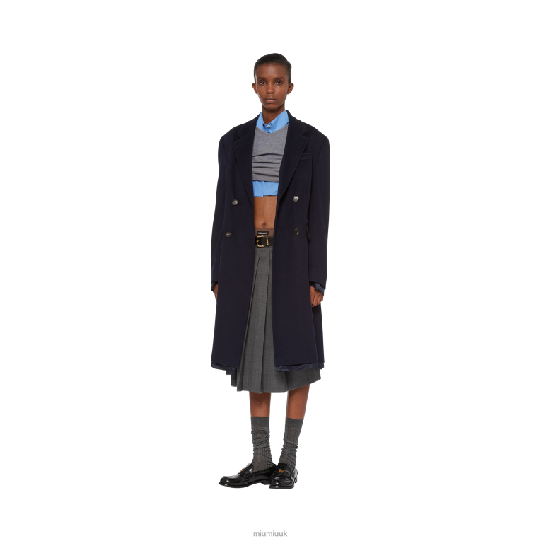 Ready To Wear Double-breasted Velour Coat Miu Miu XH28Z553 Navy