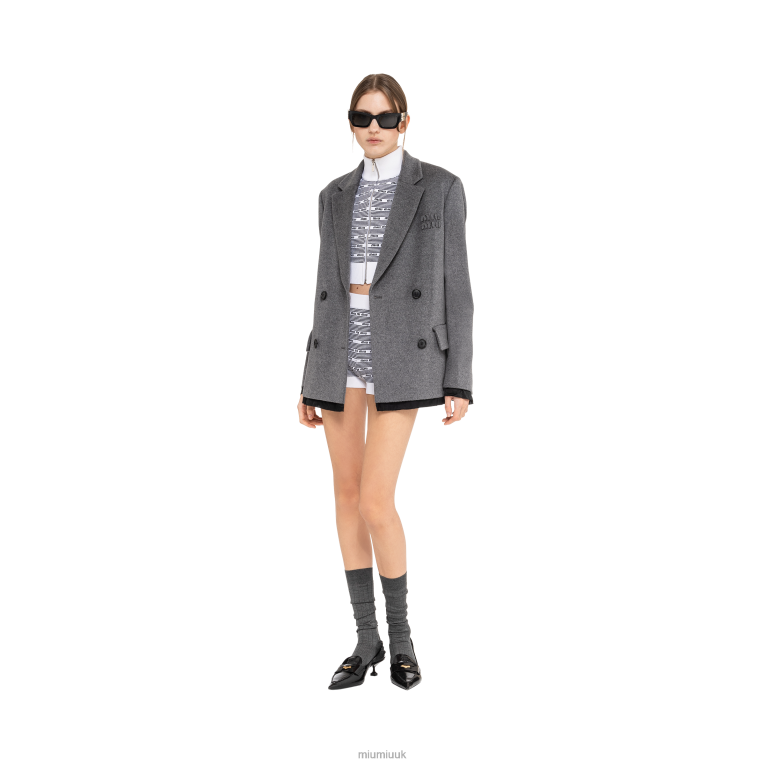Ready To Wear Double-breasted Velour Jacket Miu Miu XH28Z460 Grey